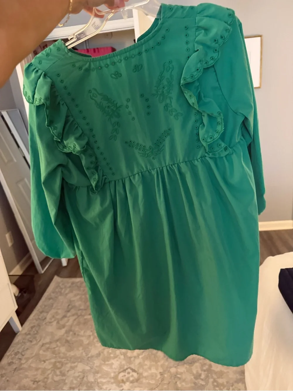 Green Embroidered Ruffle Dress - Picture 2 of 3